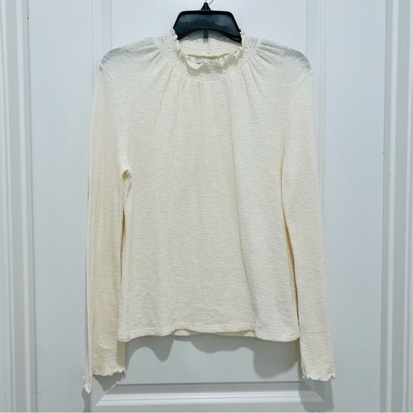 Madewell Texture & Thread Cream Ruffled Mockneck Top Bell Sleeve Women's Medium - Picture 2 of 9
